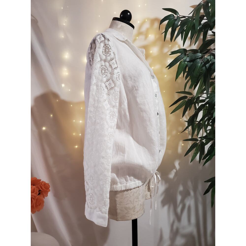 J Jill Love Linen Shell Button Tie Hem Blouse Top Womens Size M White Coastal - Picture 4 of 10